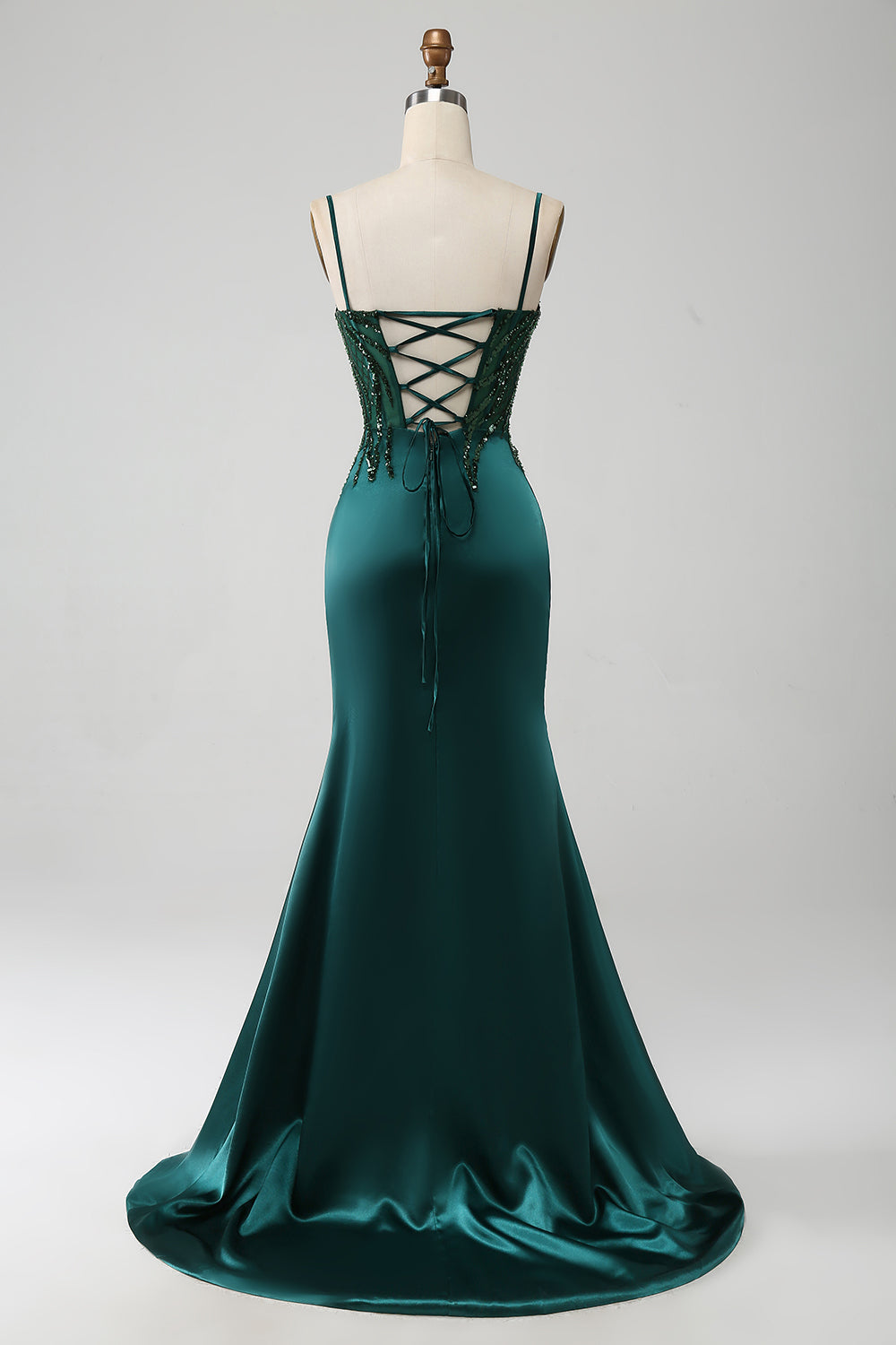 Zapaka Women Sparkly Dark Green Prom Dress Mermaid Spaghetti Straps Pleated Corset Party Dresswith Slit, Dark Green / UK32 Zapaka Women Sparkly Dark Green Prom Dress Mermaid Spaghetti Straps Pleated Corset Party Dresswith Slit, Dark Green / UK32