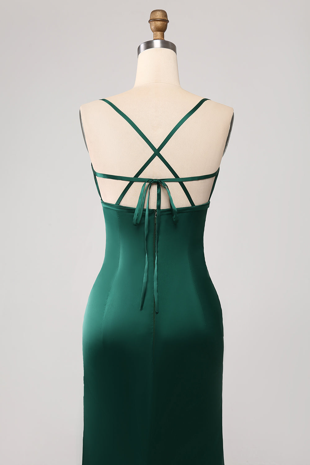 green slip prom dress Tea-Length Wedding-Guest Slip Dress