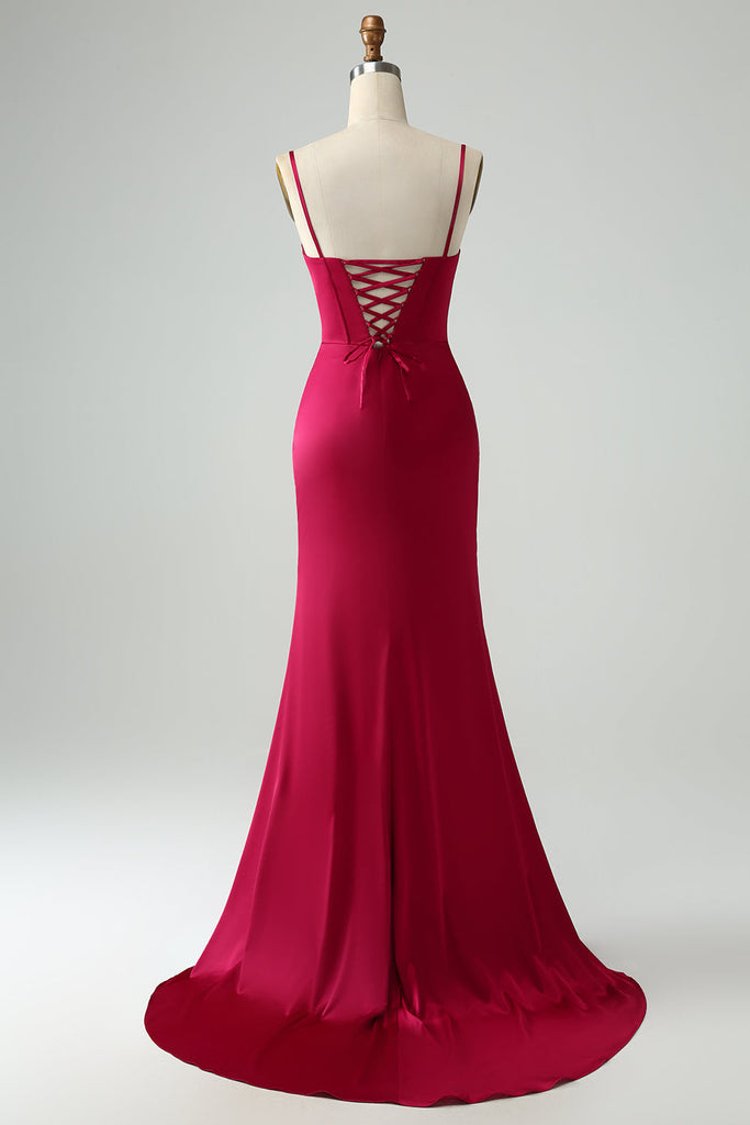 Vintage Mermaid Straps Organza Long Burgundy Prom Dresses C76 main image 1