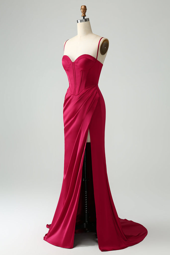 CORSET BACK Spaghetti Strap Dresses Burgundy
