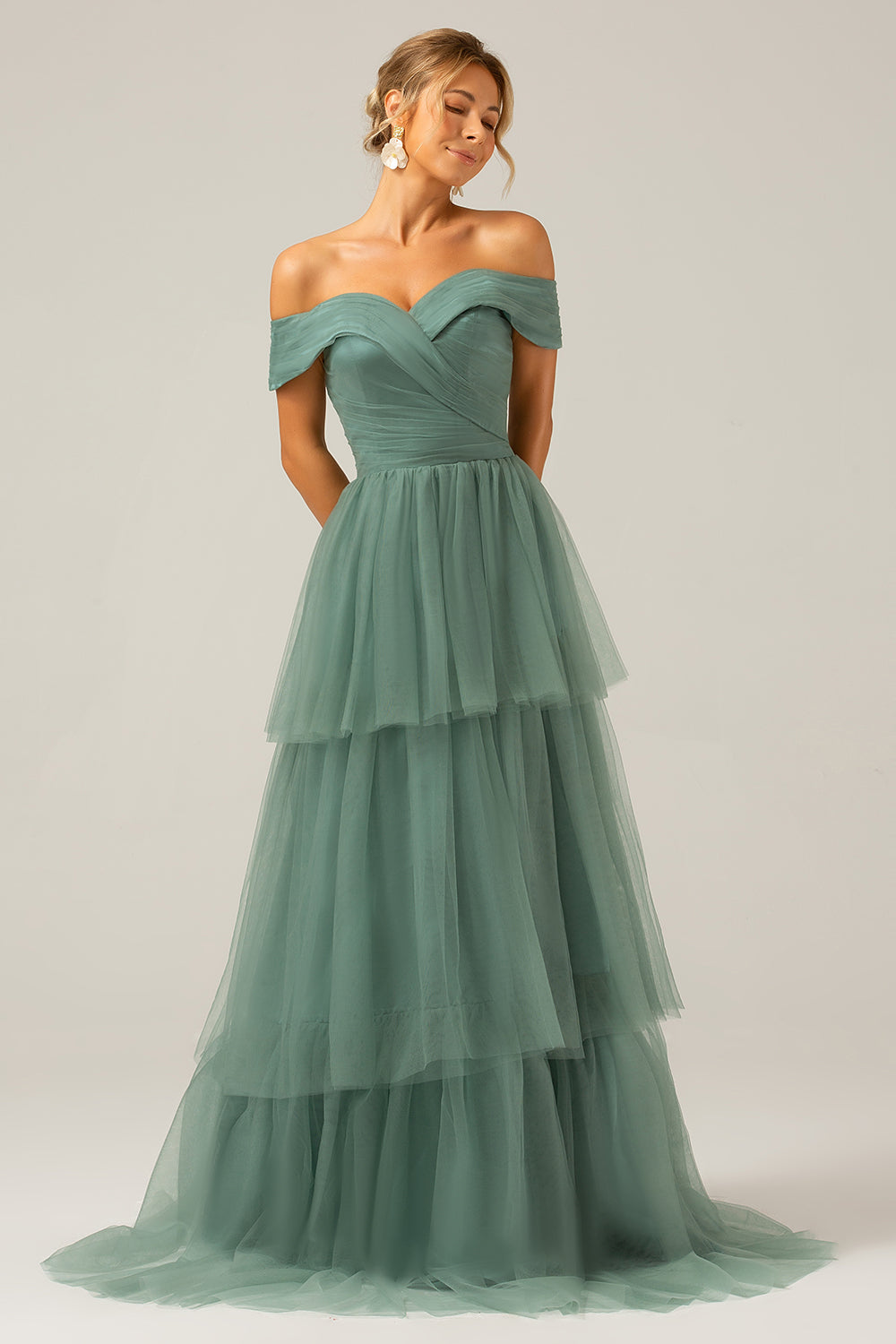 grey green dress Tulle Sequins Spaghetti Straps Prom Dresses MP660 1x Women Dress Grey Green Satin Cowl Sleeve