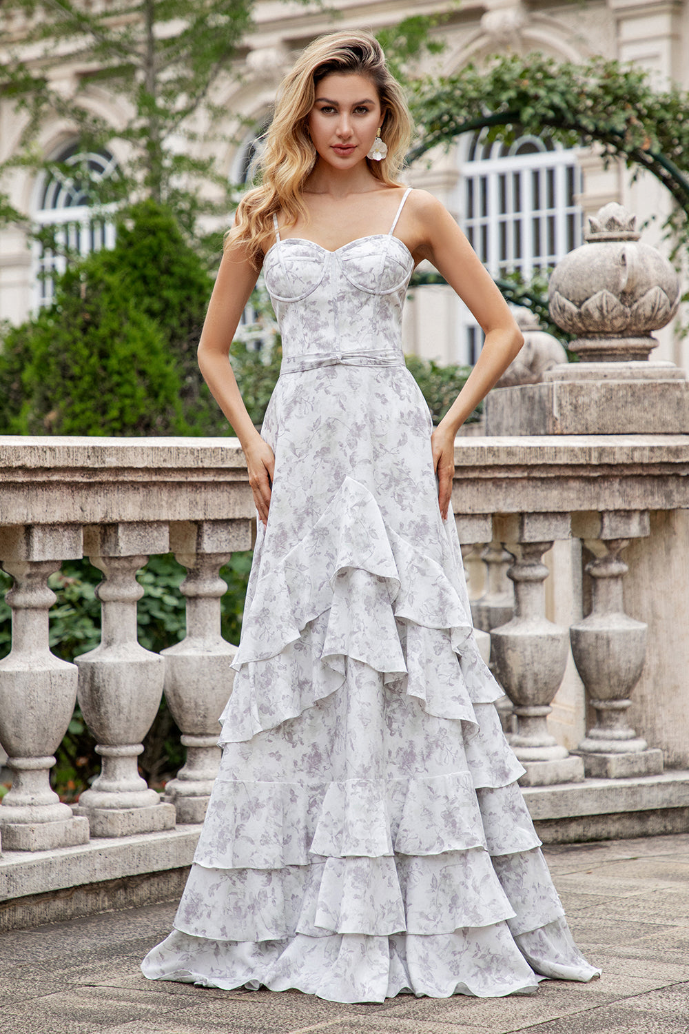 Zapakasa Women White Brown Flower Bridesmaid Dress With Ruffles A Line Spaghetti Straps Tiered Wedding Party Guest Dress Zapakasa Women White Brown Flower Bridesmaid Dress With Ruffles A Line Spaghetti Straps Tiered Wedding Party Guest Dress