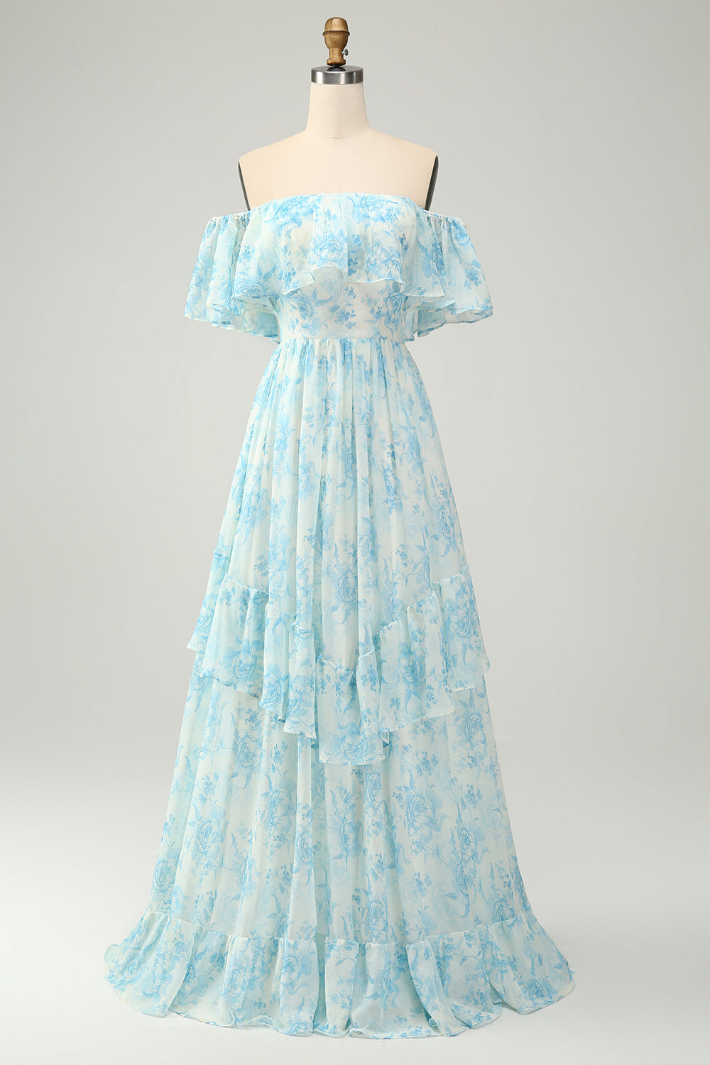Zapakasa Women White Blue Floral Boho Long Bridesmaid Dress With zapakasa-women-white-blue-floral-boho-long-bridesmaid-dress-with
