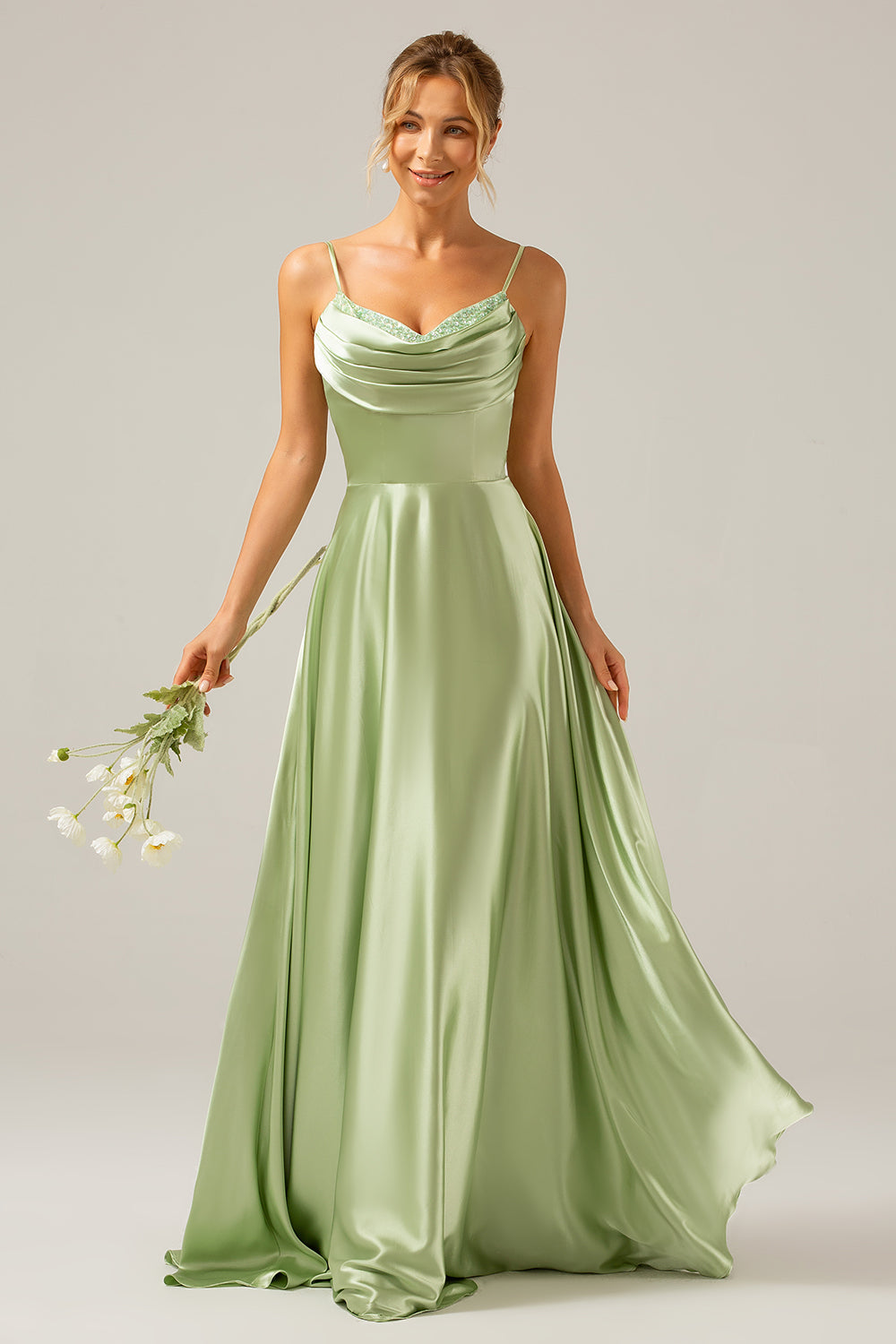 Zapakasa Women Dusty Sage Bridesmaid Dress with Pleated A Line Cowl Neck Satin Long Prom Dress Zapakasa Women Dusty Sage Bridesmaid Dress with Pleated A Line Cowl Neck Satin Long Prom Dress
