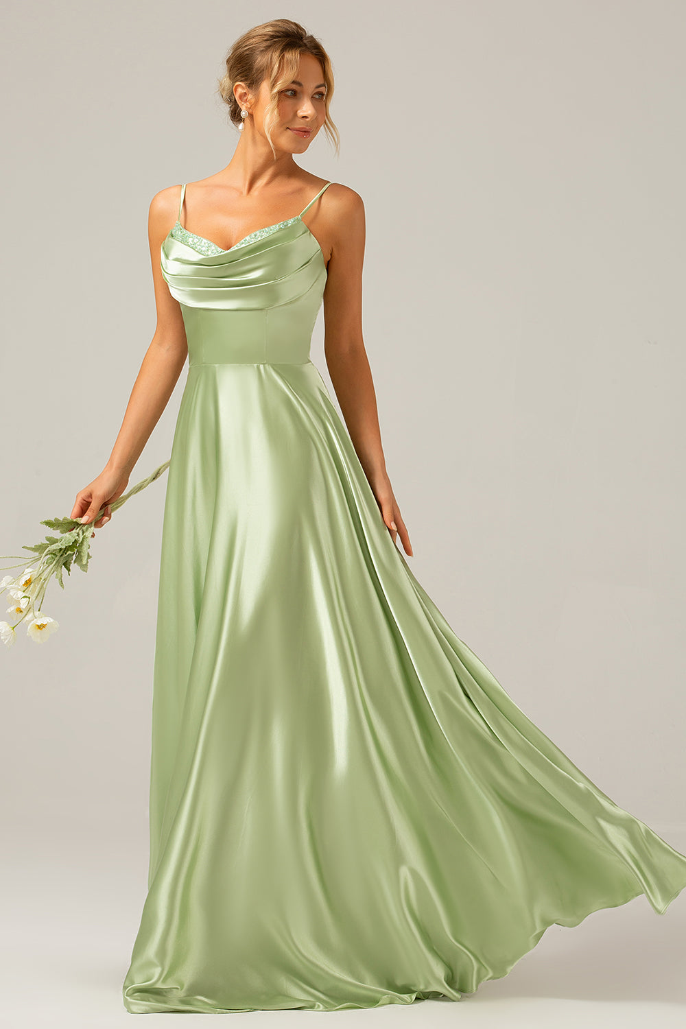 Zapakasa Women Dusty Sage Bridesmaid Dress with Pleated A Line Cowl Neck Satin Long Prom Dress Zapakasa Women Dusty Sage Bridesmaid Dress with Pleated A Line Cowl Neck Satin Long Prom Dress