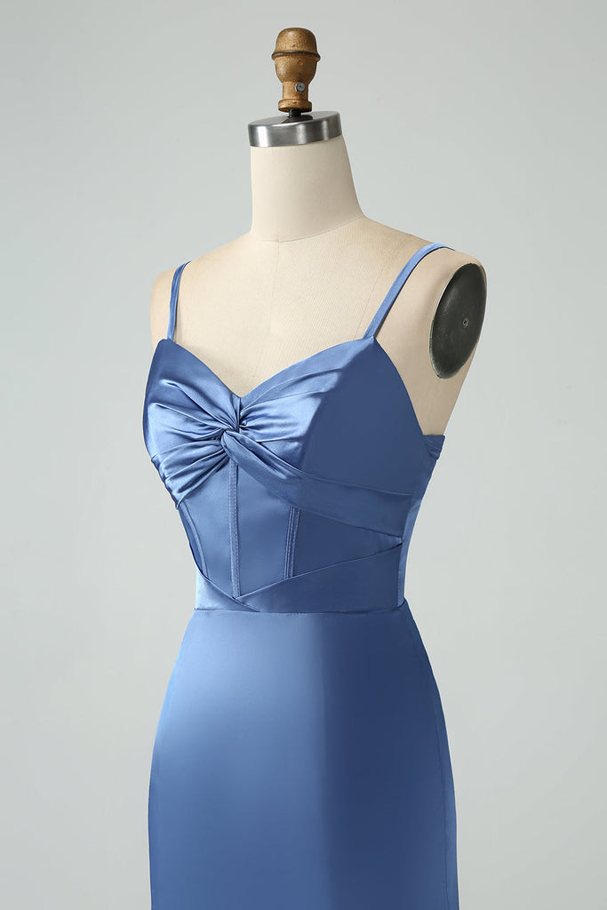 Straps Blue Mermaid Long Bridesmaid Dress main image 1