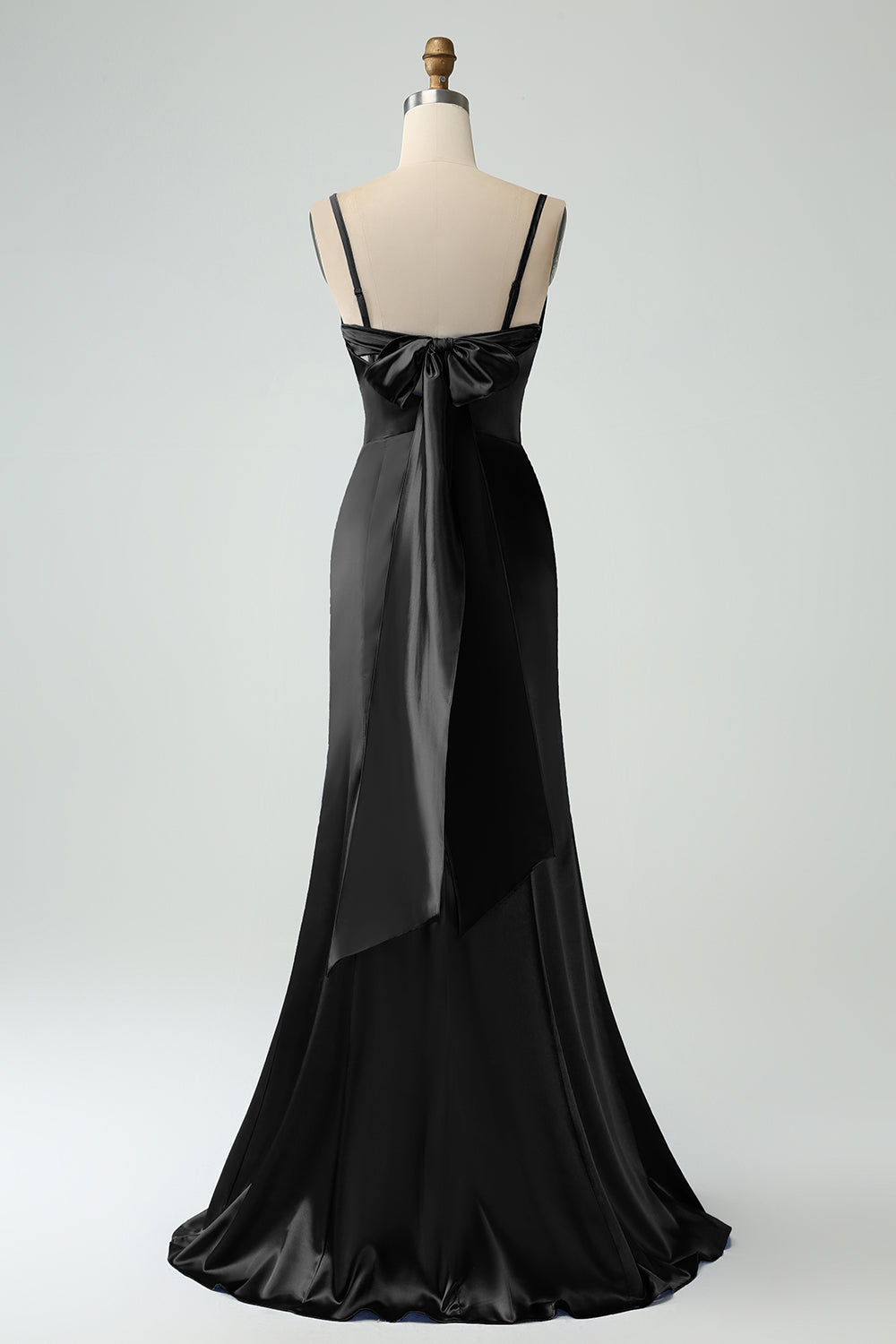 Zapakasa Women Simple Grey Blue Mermaid Long Bridesmaid Dress with Slit Spaghetti Straps Satin Formal Dress with Bow Zapakasa Women Simple Grey Blue Mermaid Long Bridesmaid Dress with Slit Spaghetti Straps Satin Formal Dress with Bow