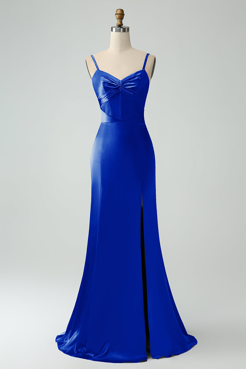 Zapakasa Women Simple Grey Blue Mermaid Long Bridesmaid Dress with Slit Spaghetti Straps Satin Formal Dress with Bow Zapakasa Women Simple Grey Blue Mermaid Long Bridesmaid Dress with Slit Spaghetti Straps Satin Formal Dress with Bow