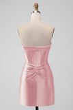 Fuchsia Bodycon Sweetheart Satin Corset Short Homecoming Dress