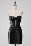 Fuchsia Bodycon Sweetheart Satin Corset Short Homecoming Dress