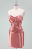 Fuchsia Bodycon Sweetheart Satin Corset Short Homecoming Dress