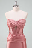 Fuchsia Bodycon Sweetheart Satin Corset Short Homecoming Dress