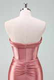Fuchsia Bodycon Sweetheart Satin Corset Short Homecoming Dress