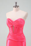 Fuchsia Bodycon Sweetheart Satin Corset Short Homecoming Dress