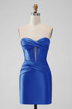 Fuchsia Bodycon Sweetheart Satin Corset Short Homecoming Dress