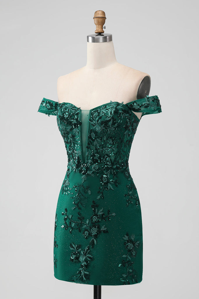 Sparkly Dark Green Tight V Neck Short Homecoming Dress with Sequins