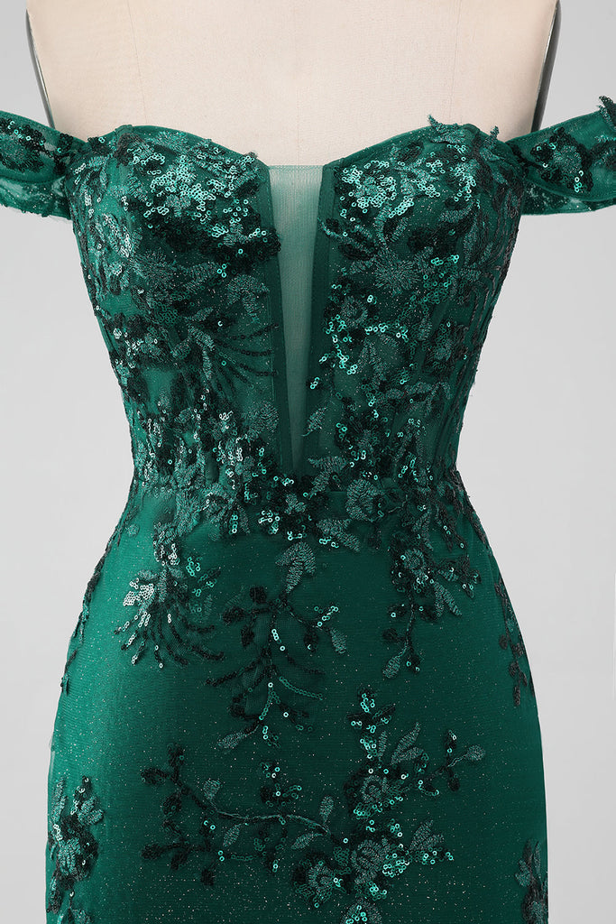 Zapakasa Women Sparkly Dark Green Homecoming Dress with Sequins Off The