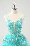 Cute Sparkly A-Line Green Spaghetti Straps Tiered Homecoming Dress with Sequins