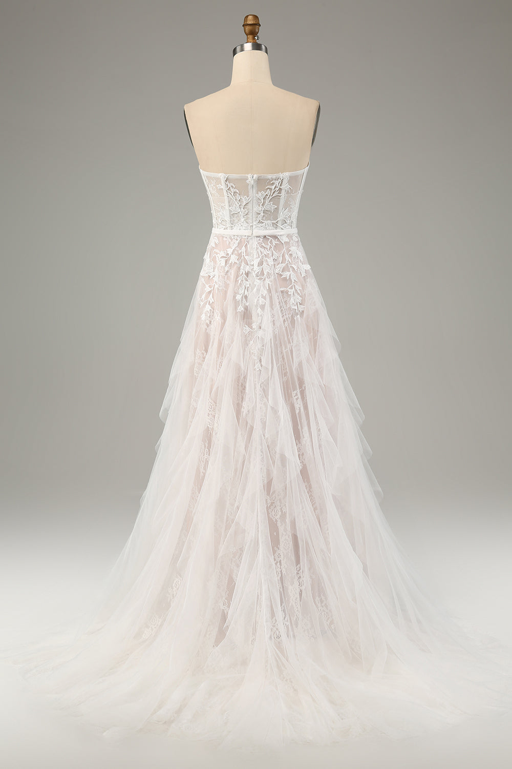 Zapakasa Women White Wedding Dress with Applique Lace A Line Strapless
