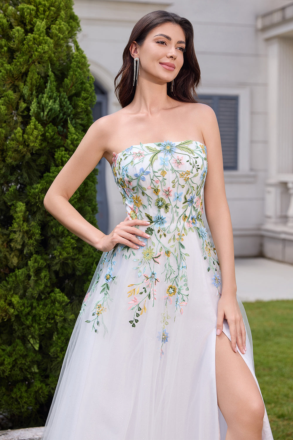 strapless a line white dress Strapless Pleated 3D Floral Taffeta A-Line Wedding Dress Red