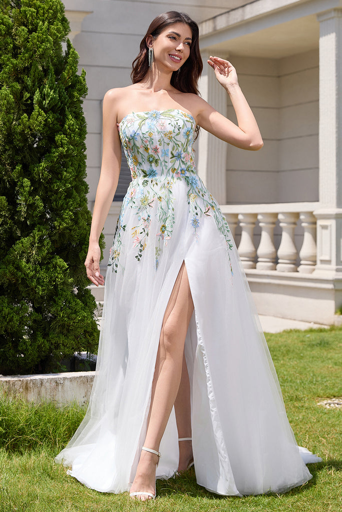 A-line Applique Sweetheart Neck Tulle Slit Dress Wisteria main image 1