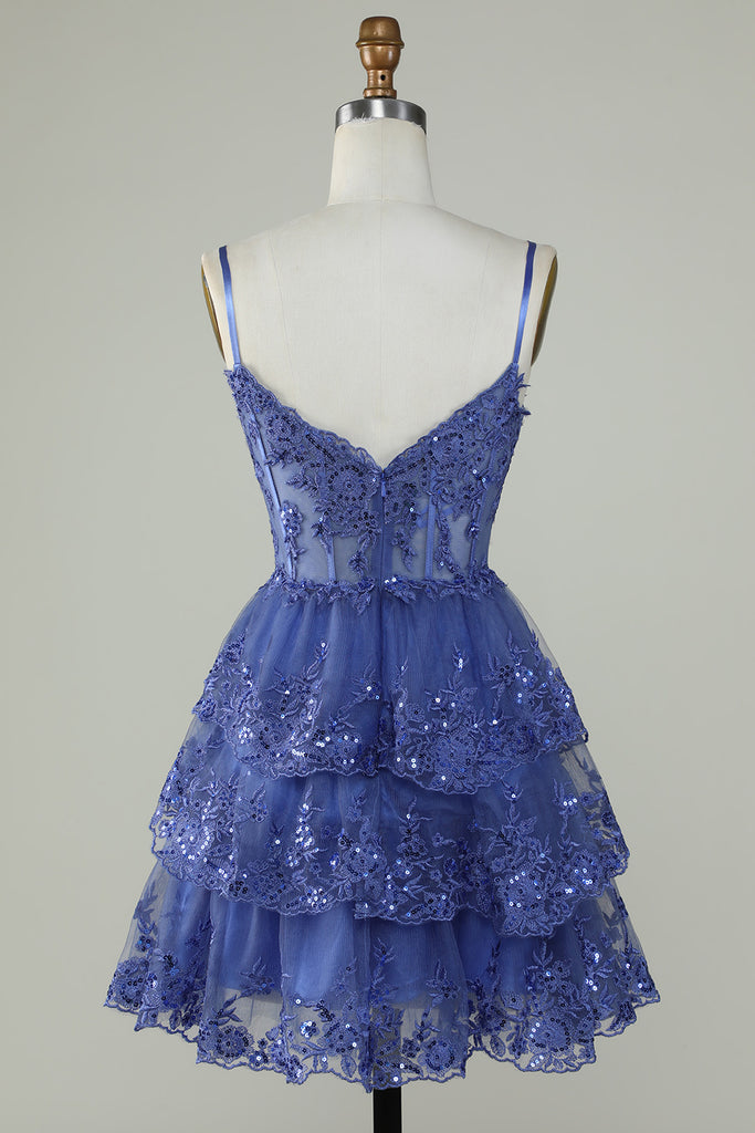 Spaghetti Light Purple Straps Beading Lace A-line Short Formal Dress Homecoming Dress c3161