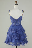 Sparkly Spaghetti Straps Sequins Purple Short Homecoming Dress