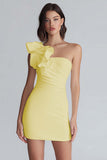 Ivory One Shoulder Satin Short Tight Graduation Dress
