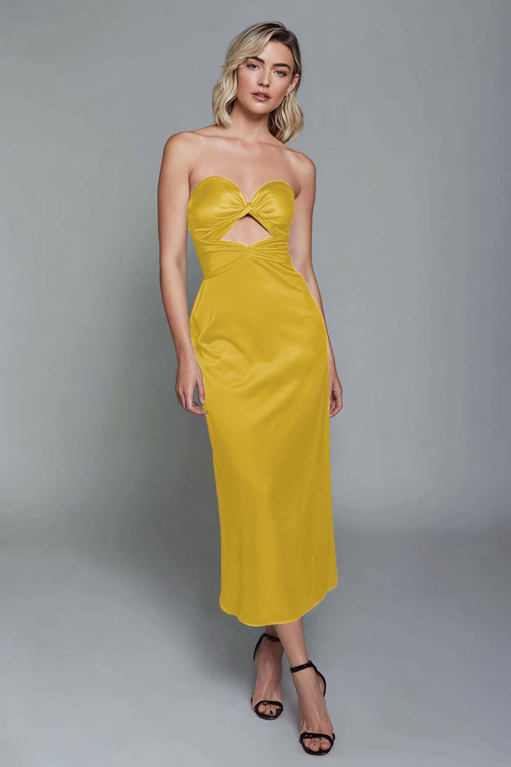 Dusty Blue Sweetheart Sheath Cut Out Satin Ankle Length Formal Dress