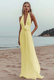 White A Line Deep V-Neck Long Engagement Dress