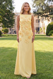Hot Pink A Line Boat Neck Floral Long Wedding Guest Dress