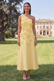 Floral Hot Pink One Shoulder A Line Maxi Wedding Guest Dress