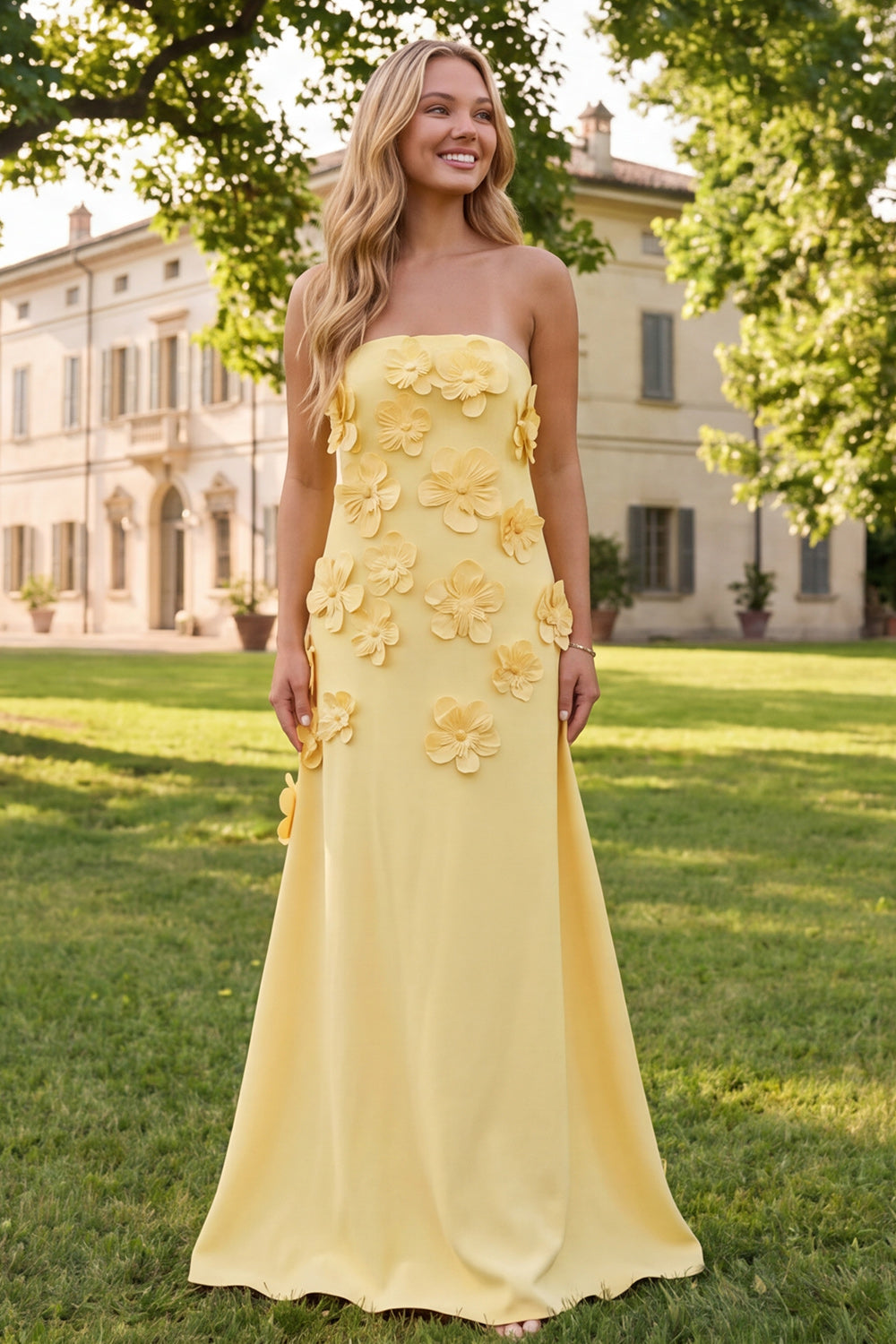 Sage Green A Line Strapless Floral Maxi Wedding Guest Dress