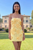 Hot Pink Short Floral Strapless Homecoming Dress