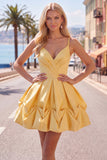 Pink Short Spaghetti Straps A Line Ruched Homecoming Dress