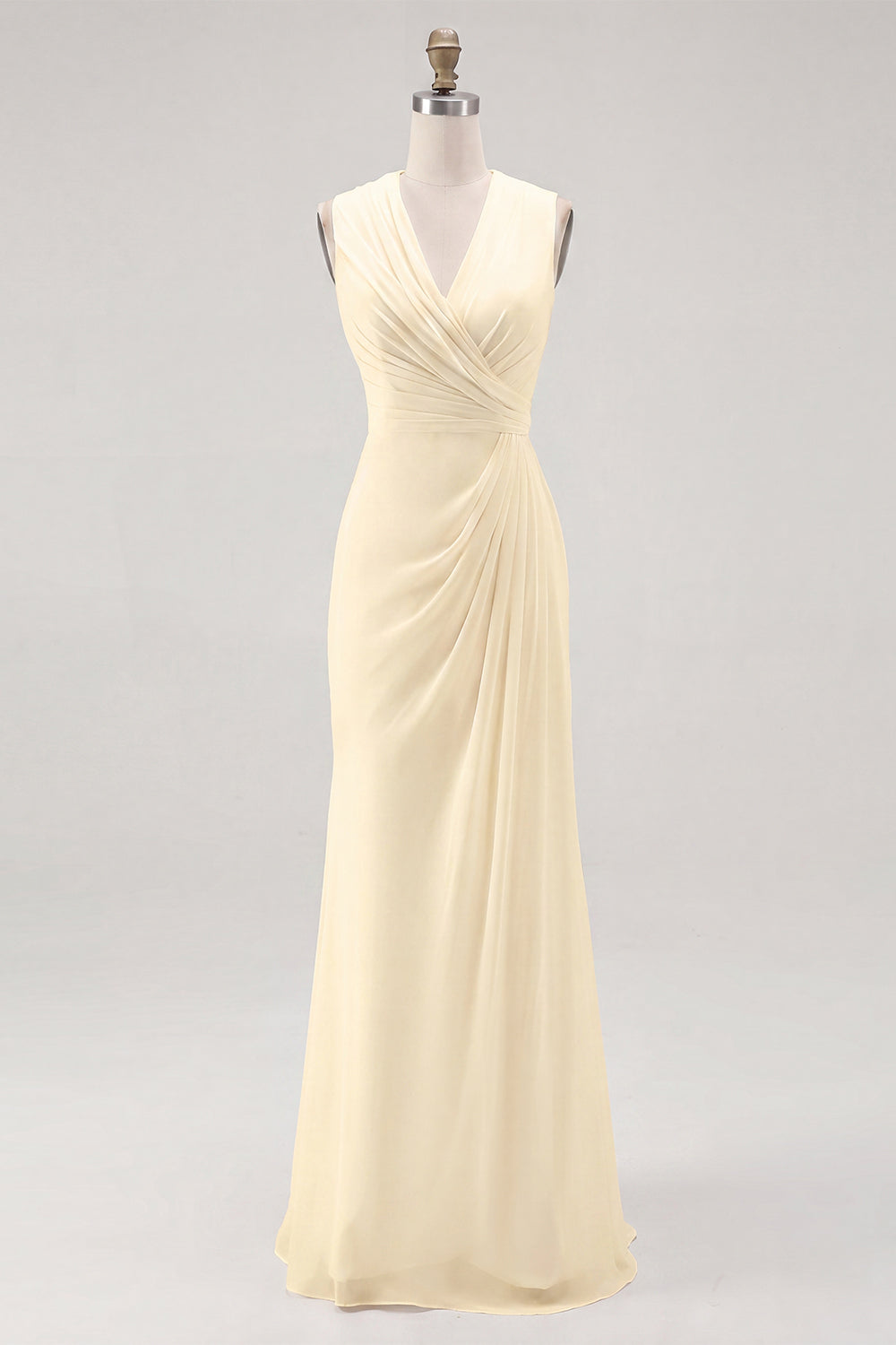White Chiffon V-Neck Sheath Sleeveless Long Rehearsal Dinner Dress
