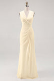 White Chiffon V-Neck Sheath Sleeveless Long Rehearsal Dinner Dress