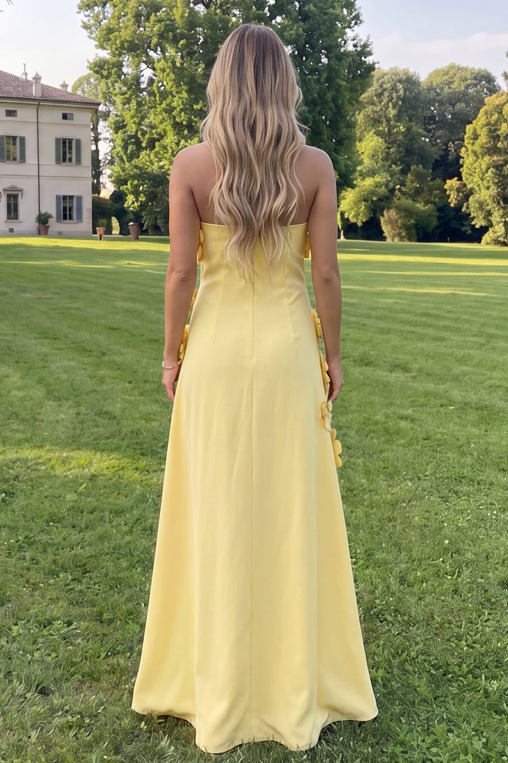 Sage Green A Line Strapless Floral Maxi Wedding Guest Dress