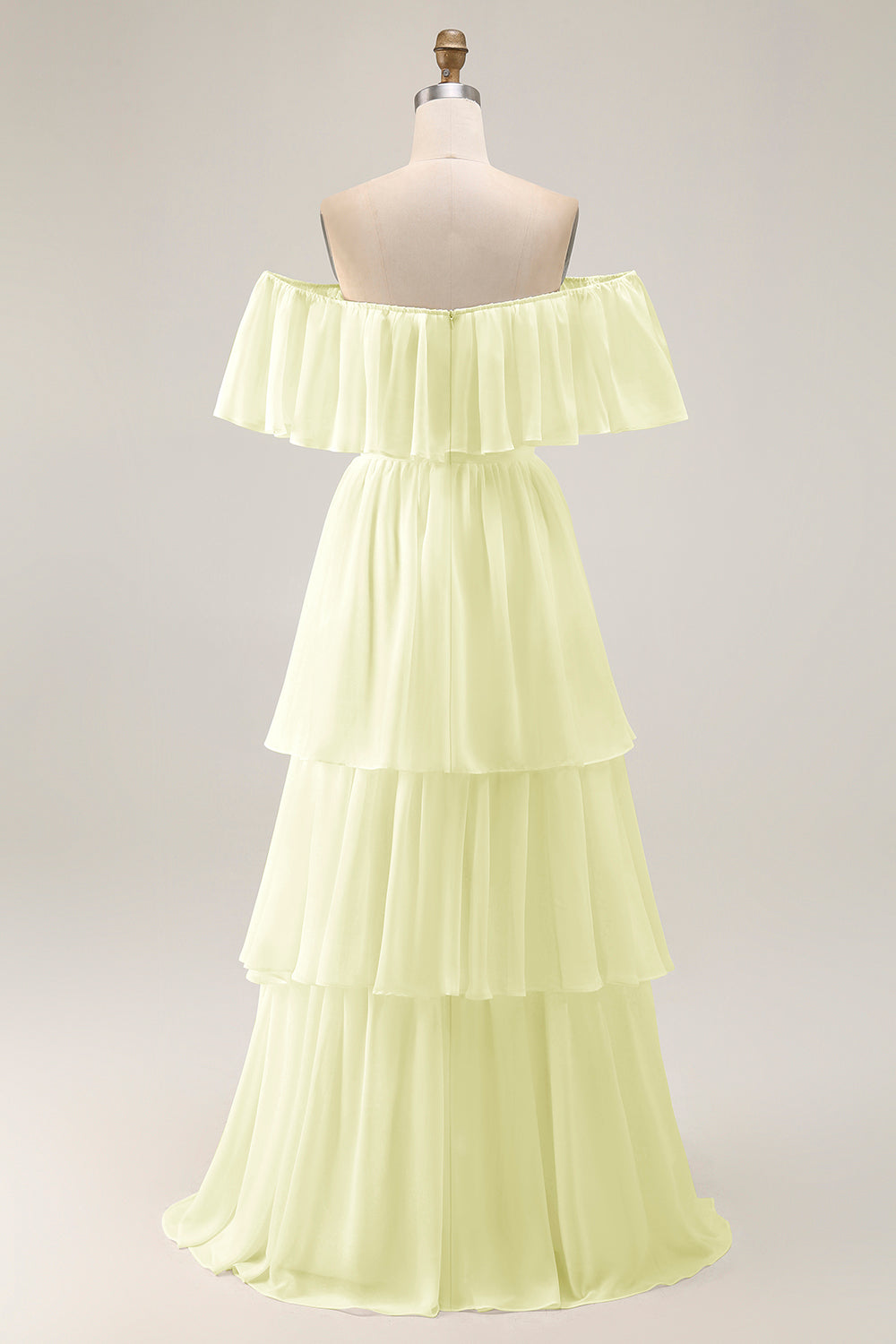 White Chiffon Tiered Off the Shoulder Boho Sweep Train Wedding Dress