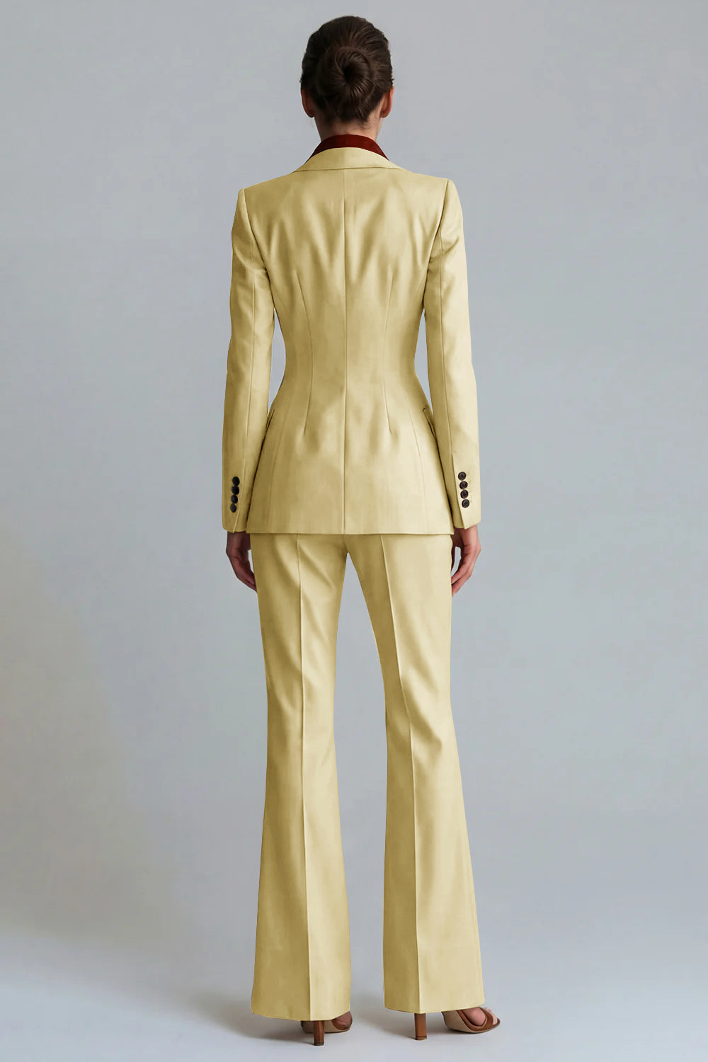 Khaki Peak Lapel 2 Piece Flared Single Breasted Business Suits with Pockets