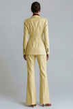 Khaki Peak Lapel 2 Piece Flared Single Breasted Business Suits with Pockets