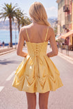 Pink Short Spaghetti Straps A Line Ruched Homecoming Dress