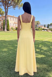 Hot Pink A Line Square Neck Floral Maxi Wedding Guest Dress