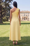 Floral Hot Pink One Shoulder A Line Maxi Wedding Guest Dress