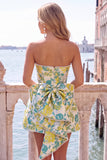 Yellow Flower Jacquard A-Line Short Homecoming Dress with Bow