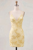 Tight Short Fuchsia Spaghetti Straps Floral Homecoming Dress