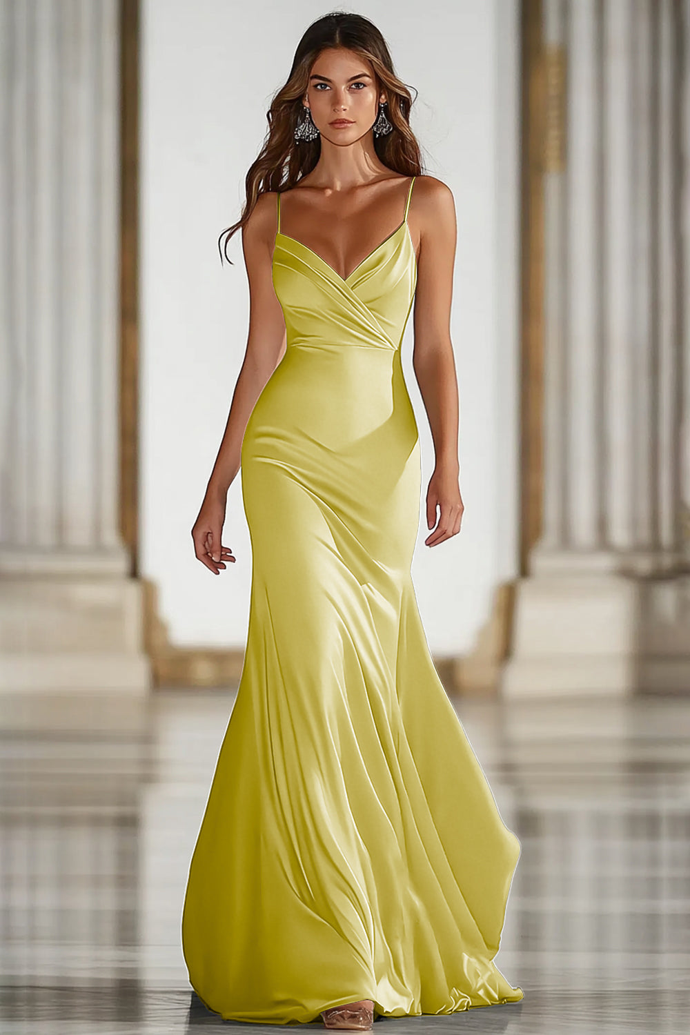 Dark Green Spaghetti Straps Mermaid Satin Long Military Ball Dress