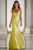 Dark Green Spaghetti Straps Mermaid Satin Long Military Ball Dress