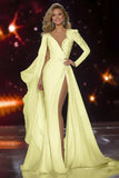 Sparkly White Mermaid Long Sleeves Pageant Dress with Slit