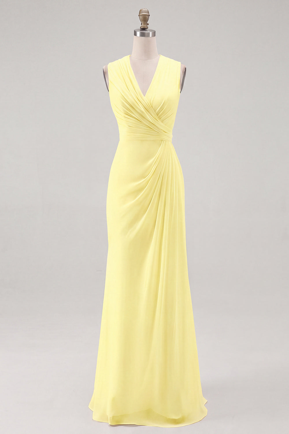 White Chiffon Sheath Ruched Sleeveless Long Rehearsal Dinner Dress